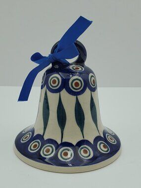 Polish Pottery Peacock Leaves Bell Manufaktura Peacock Bell Ornament